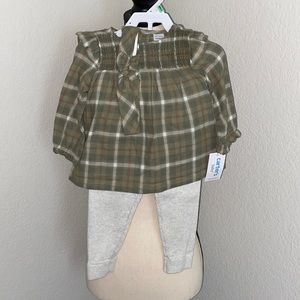 Carter’s 3-Piece Plaid Flannel Top, Pant, and Headband Set in Green 18M 🍀